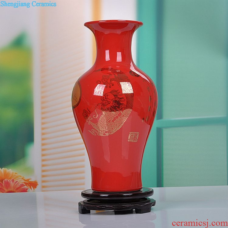 Jingdezhen ceramics China red Jin Fu vase household adornment handicraft decoration wedding gift for the wedding