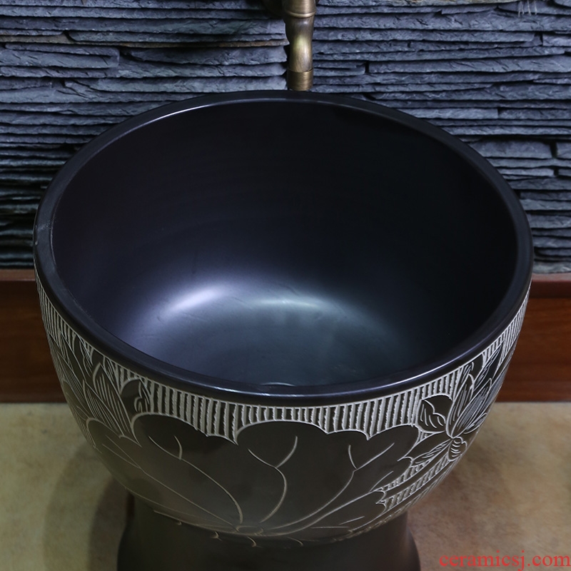 Chinese art JingYan mop pool vintage black ceramic basin bathroom wash mop mop pool balcony mop pool