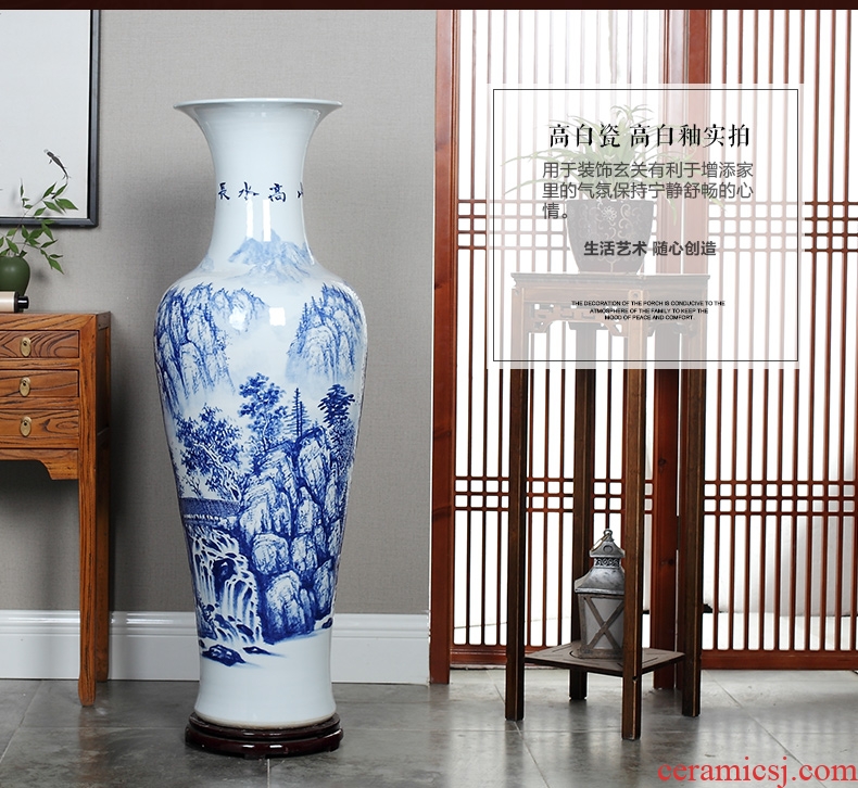 Jingdezhen ceramics high white large blue and white porcelain vase hotel opening gifts sitting room adornment is placed