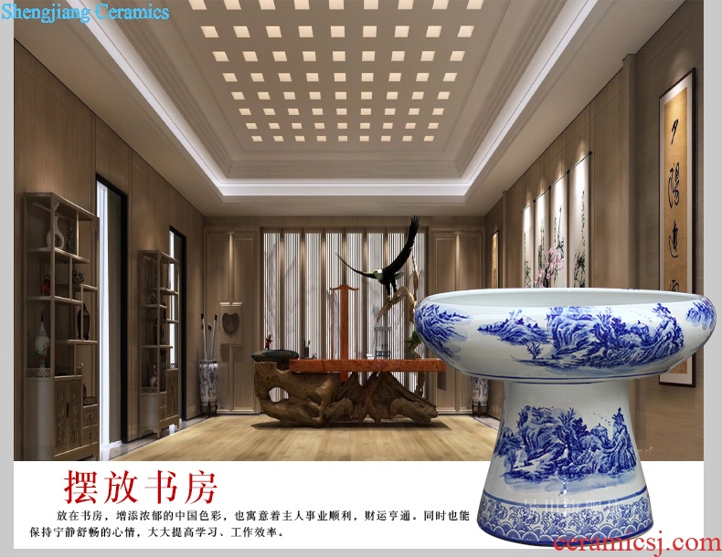 Jingdezhen ceramic water is shallow blue and white landscape goldfish bowl fish bowl the tortoise cylinder hydroponic home sitting room floor furnishing articles