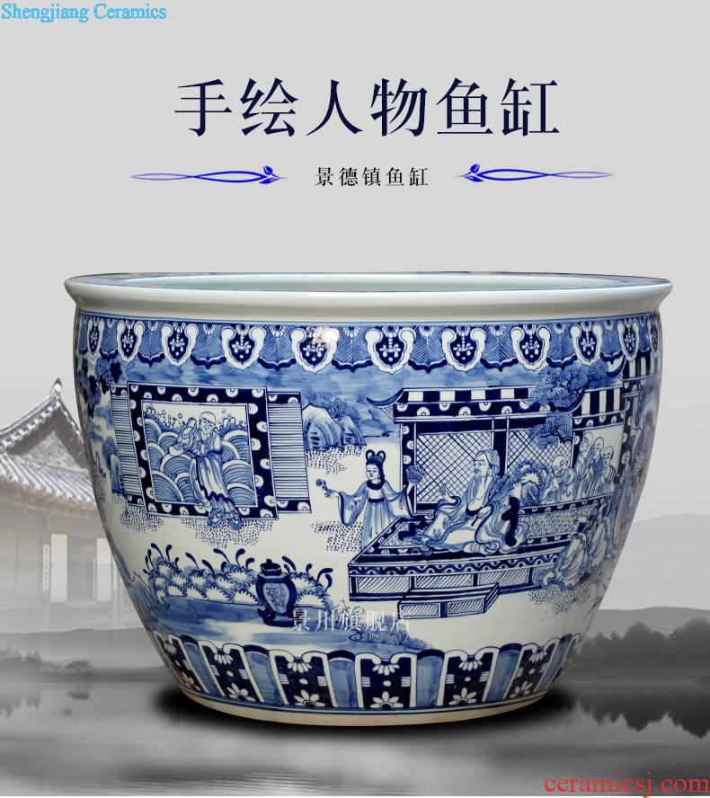 Hand-drawn characters archaize big fish tank of blue and white porcelain jingdezhen chinaware lotus sleep bowl lotus tortoise calligraphy and painting cylinder