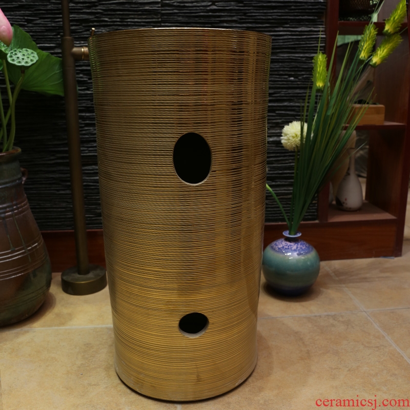 JingYan golden art pillar basin ceramic one pillar lavabo lavatory floor type basin vertical column basin