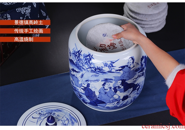 Jingdezhen ceramic hand-painted porcelain tea pot large seal tea cake home ten loaves puer tea cylinder