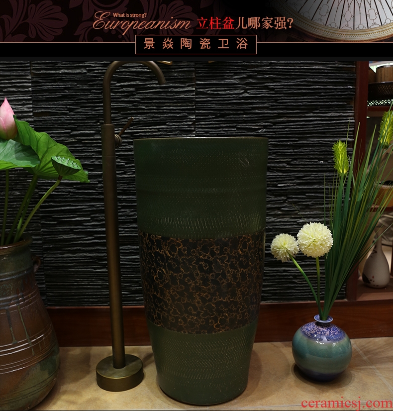 JingYan retro art carving pillar basin ceramic basin of pillar type lavatory basin vertical lavabo one-piece column