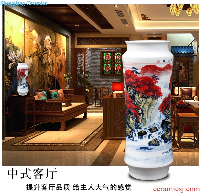 Much luck jingdezhen hand-painted landscape painting the sitting room of Chinese style household ceramics vase painting and calligraphy cylinder furnishing articles