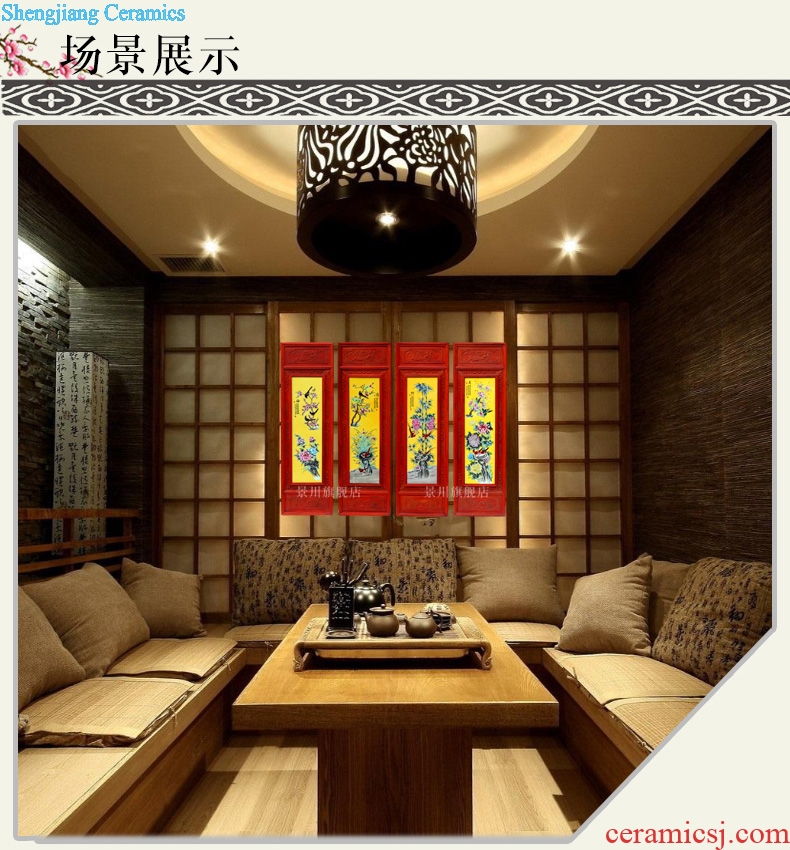 Jingdezhen modern ceramic artists sitting room adornment furnishing articles chrysanthemum patterns in hotel four screen porcelain plate painting