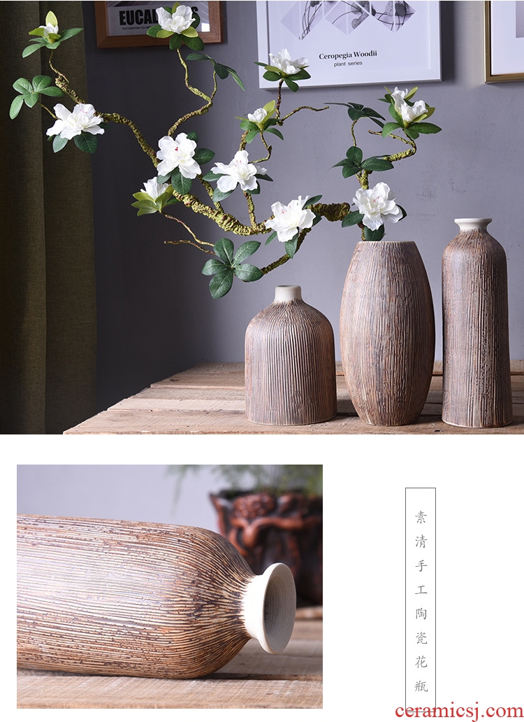 Ceramic coarse pottery vase Chinese style restoring ancient ways the sitting room tea table decorations zen furnishing articles flower arranging dried flower ceramic art