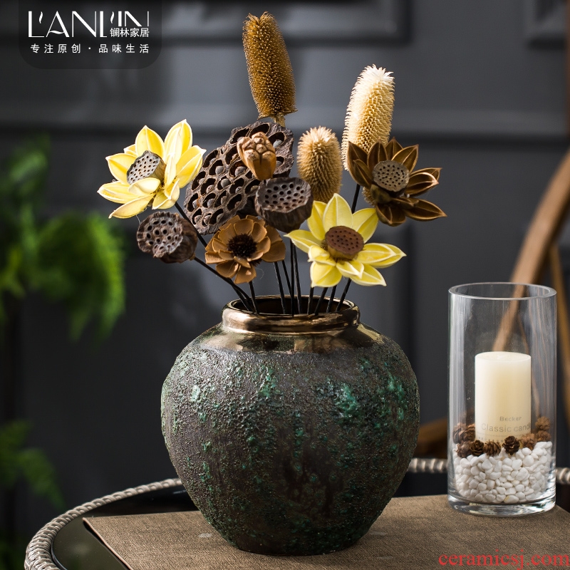 Vase furnishing articles dried flower arranging flowers sitting room decoration of Chinese style restoring ancient ways creative home decor ceramic pottery by hand