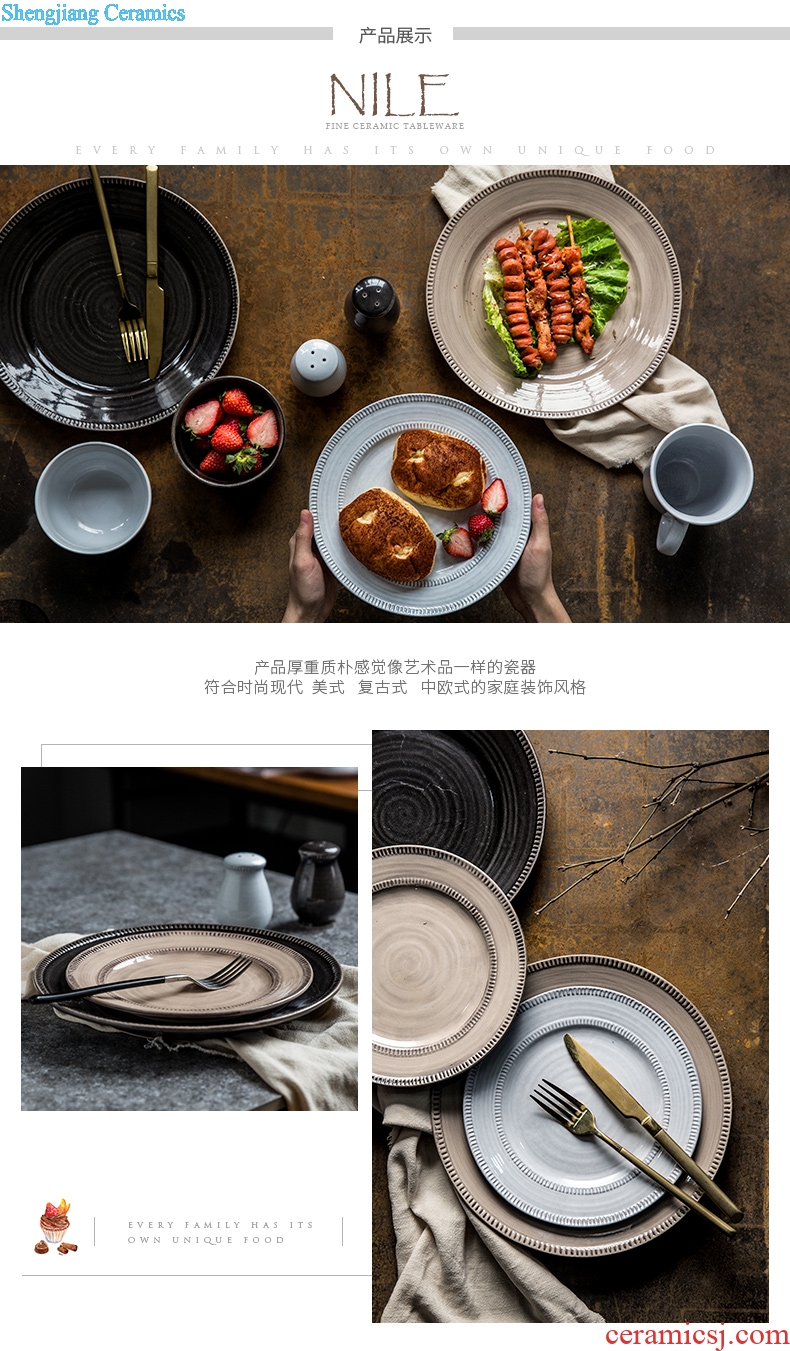 Million jiamei type industrial ceramic wind restoring ancient ways round plate household western food steak dish plate SaPan Nile