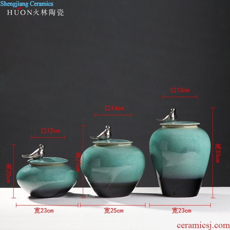 Modern new Chinese style household adornment creative ceramic handicraft furnishing articles riches and honour bird TV ark cover pot sitting room