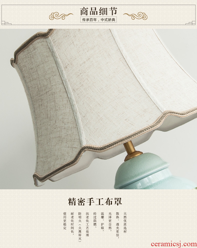 Modern Chinese style classical pure coppers ceramic desk lamp embossment hotel study new desk lamp of bedroom the head of a bed sitting room 1080