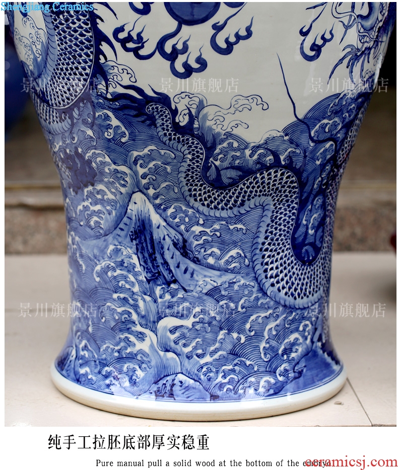 Jingdezhen blue and white porcelain hand-painted dragon playing pearl sitting room of large vase household ceramics general furnishing articles large tank