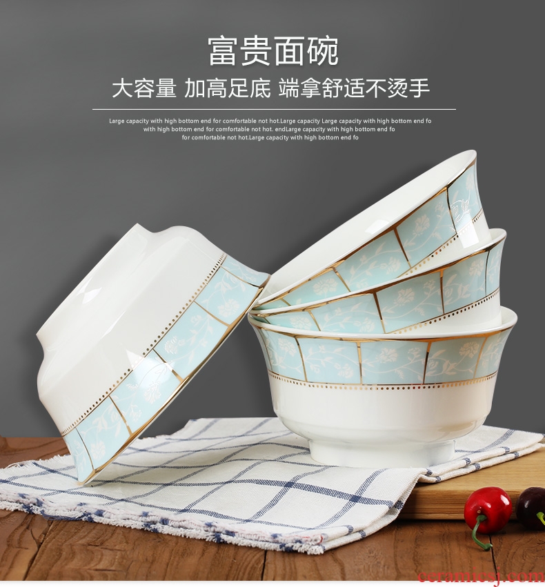 Jingdezhen ceramic bowl 4 pack high bubble noodle dishes contracted bone porcelain tableware household large soup bowl suit