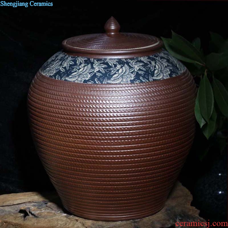 Jingdezhen 45 kg 100 jins caramel round ceramic porcelain cover pot caramel tondo storage tank