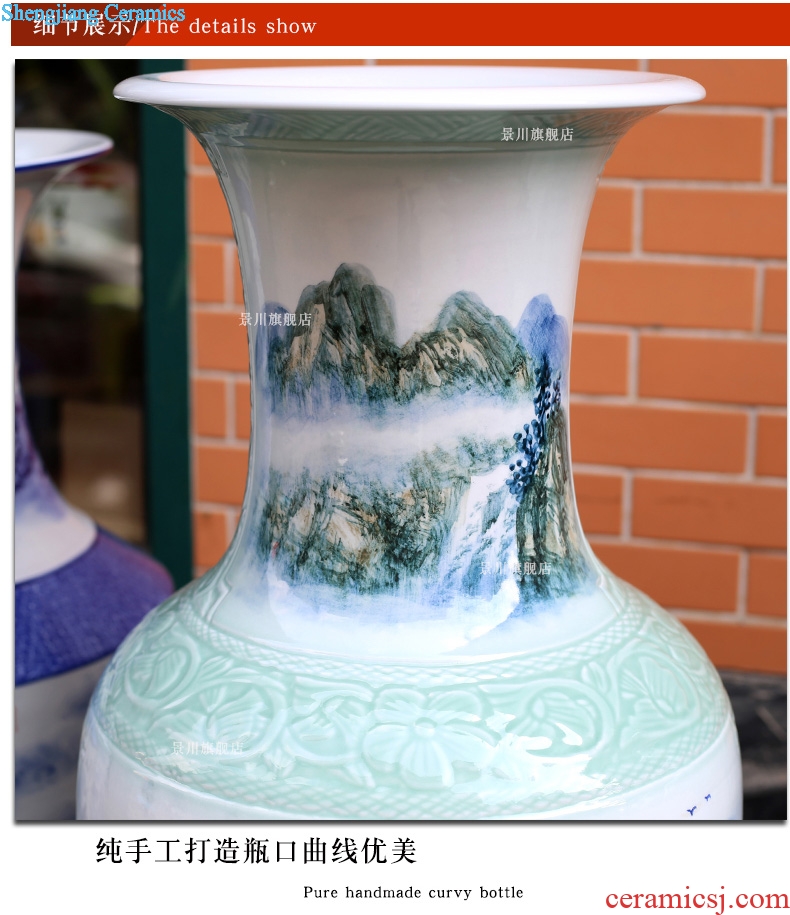 Jingdezhen ceramics hand-painted mountain stream figure sitting room of large vase study Chinese large household furnishing articles