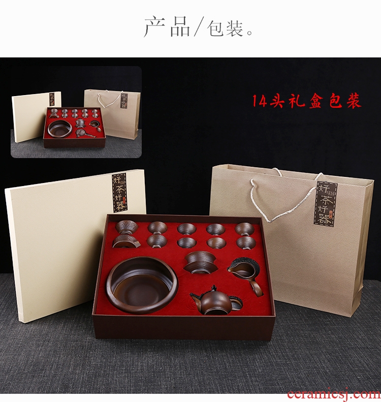 Restoring ancient ways leopard lam kung fu tea set suit household jingdezhen ceramic tea cup teapot Japanese tea ceremony the living room