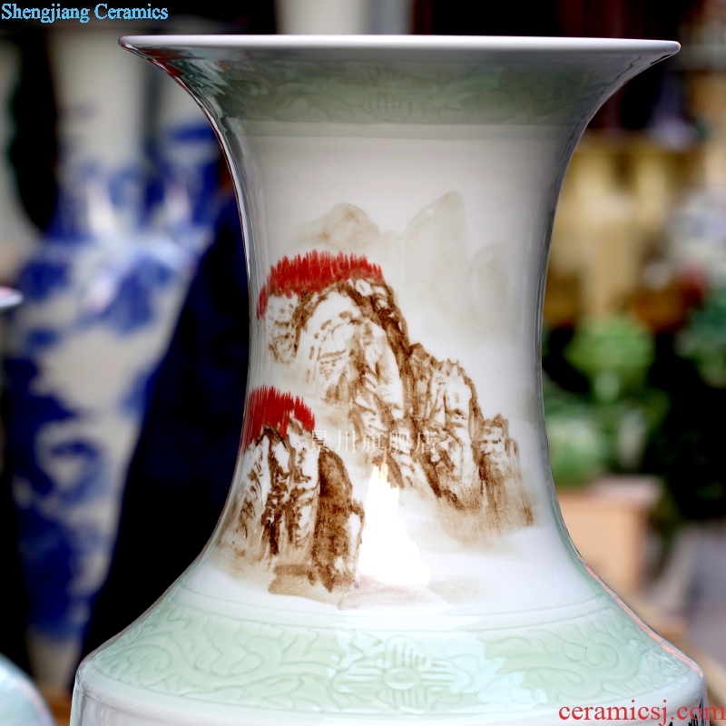 Hand draw luck landing big vase landscape painting porcelain jingdezhen ceramics sitting room big furnishing articles