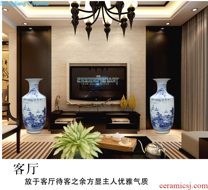 Jingdezhen blue and white porcelain ceramic hand-painted lake view landing big vase household living room a study place