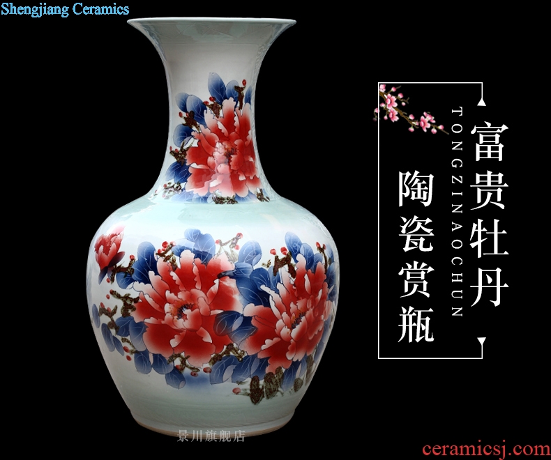 Jingdezhen ceramic hand-painted figure peony blooming flowers big vase household living room large bottles of decorative furnishing articles