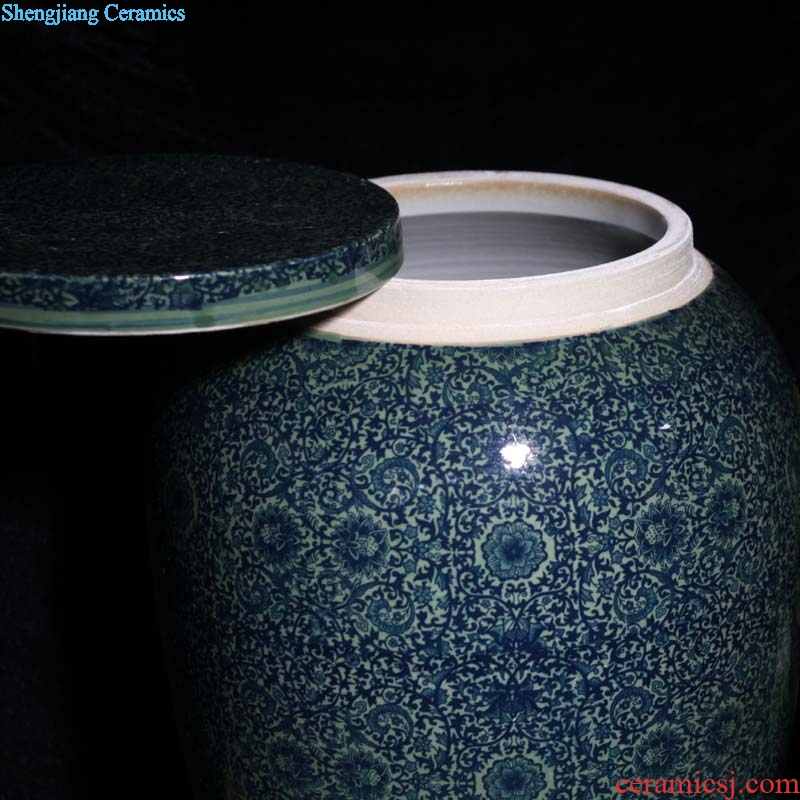 Jingdezhen porcelain rice jar of wax gourd flat cover cover pot stool tank 45 kg installed cover pot pickles jar of pickles