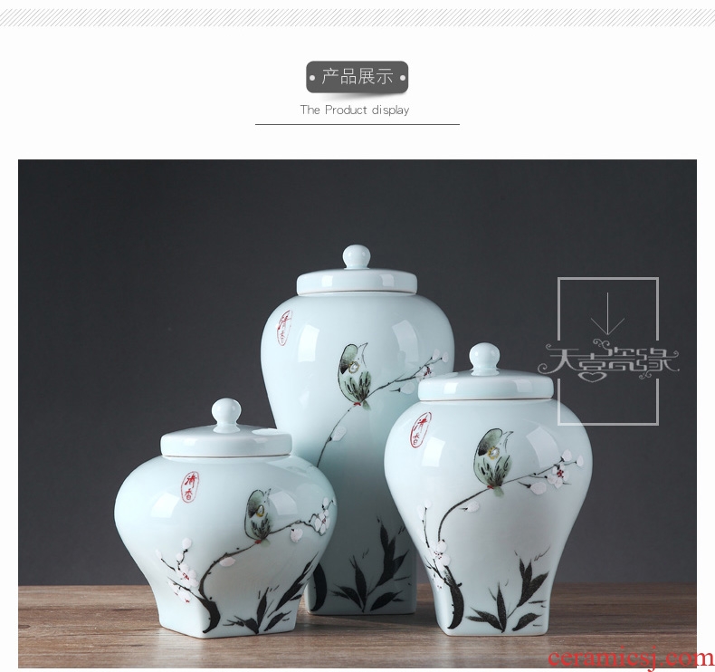 Modern new Chinese style household soft adornment of pottery and porcelain furnishing articles living room TV cabinet example room porch decoration storage tank
