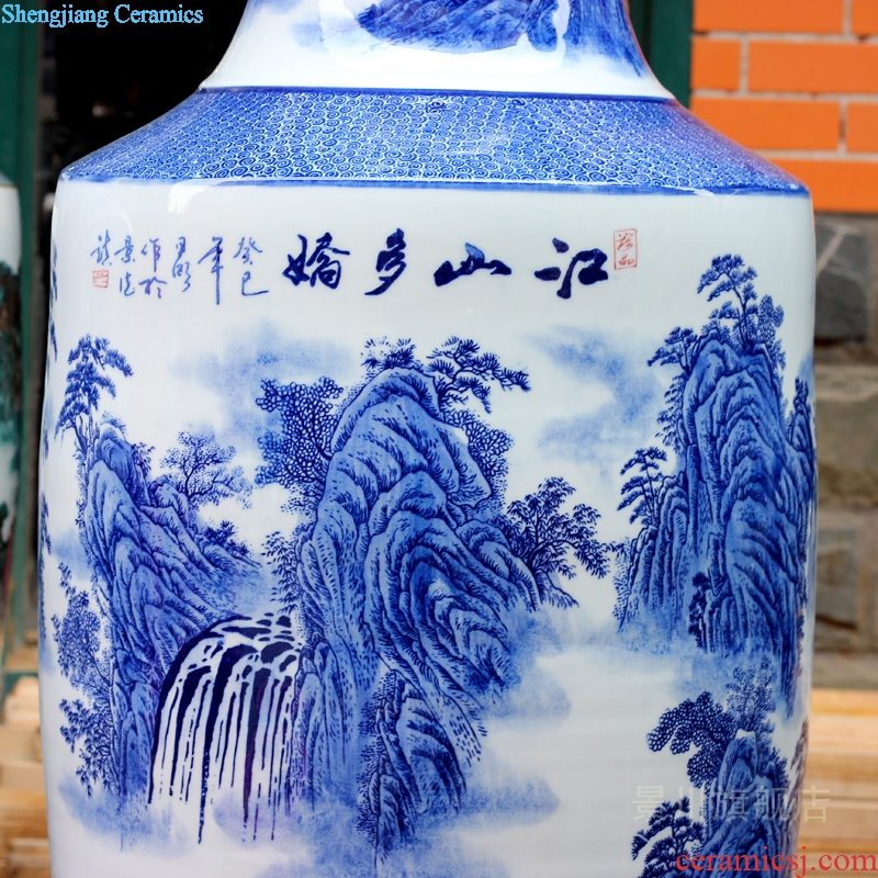 Jingdezhen ceramics hand-painted landing big blue and white porcelain vase home sitting room hotel furnishing articles craft gift