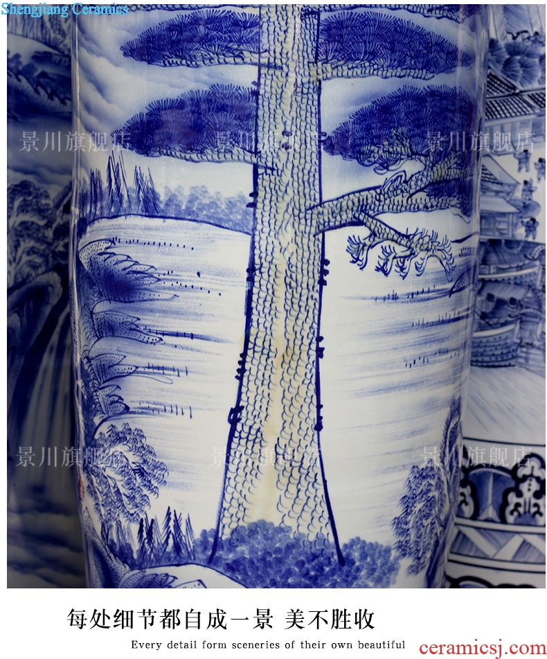 Blue and white porcelain of jingdezhen ceramic hand-painted guest-greeting pine of large vase household living room decoration to the hotel modern furnishing articles