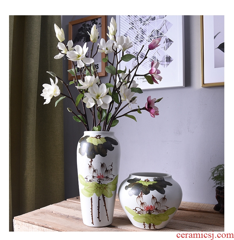 Jingdezhen ceramic vase sitting room porch flower arranging new Chinese style adornment hand-painted porcelain arts and crafts furniture furnishing articles