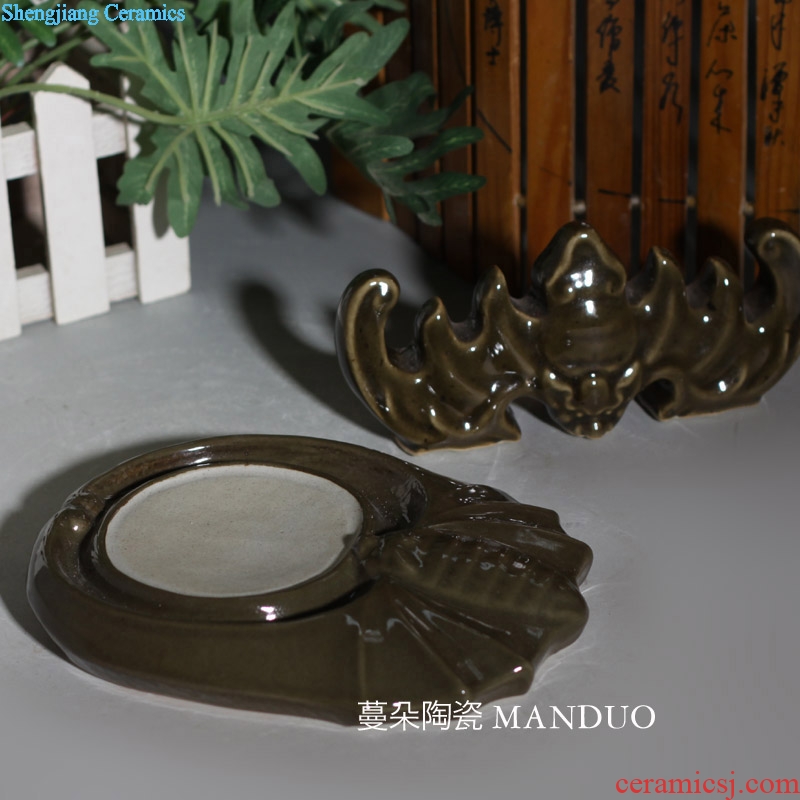 Antique porcelain inkstone bijia single glaze porcelain pen rack bat inkstone archaize Wen Fang appliance