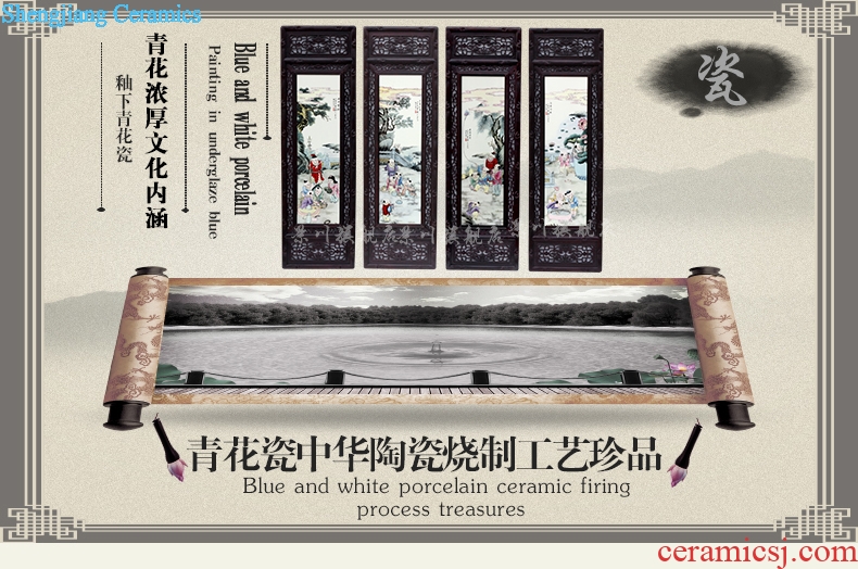 Jingdezhen home sitting room adornment hotel background painted porcelain plate painting modern Chinese ceramic four screen furnishing articles