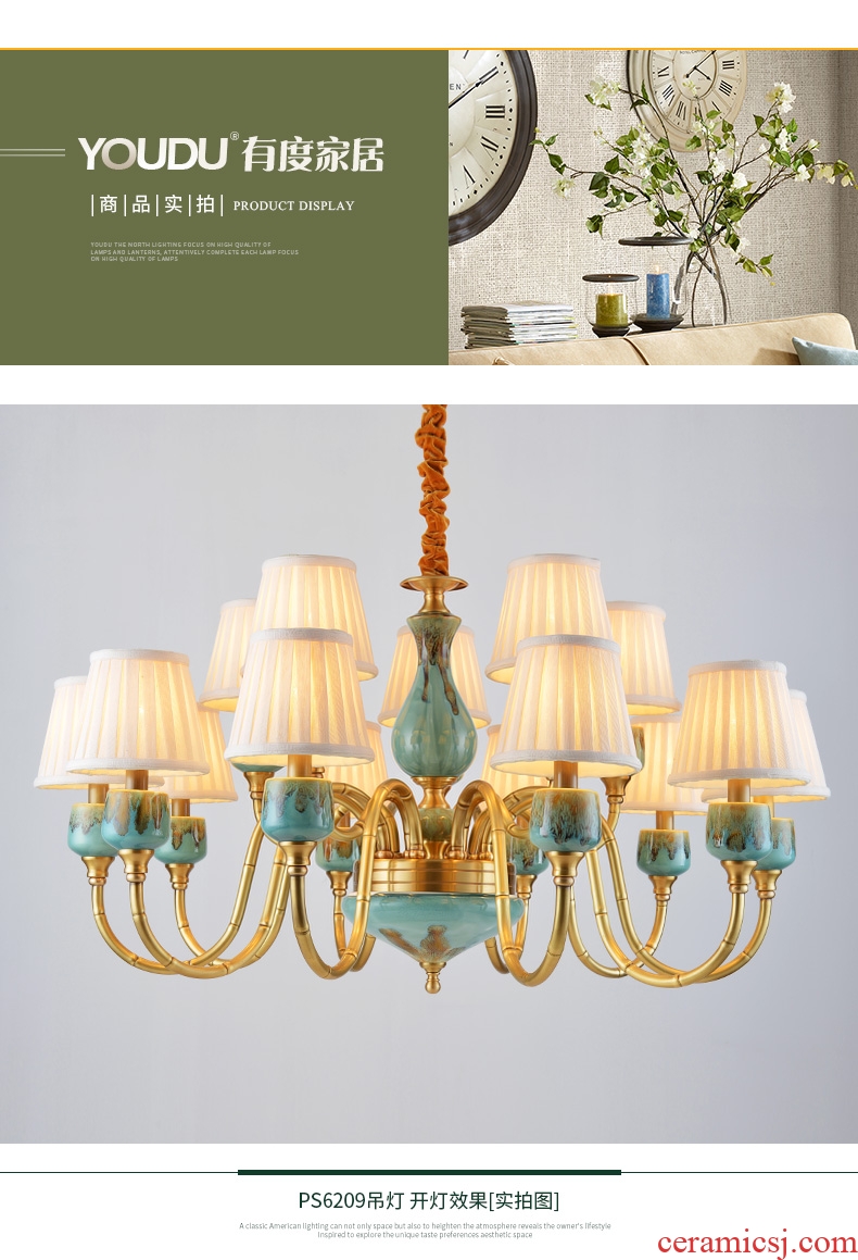 American droplight sitting room whole bedroom contracted copper chandelier Mediterranean restaurant ceramic double entry building european-style villa copper lamp