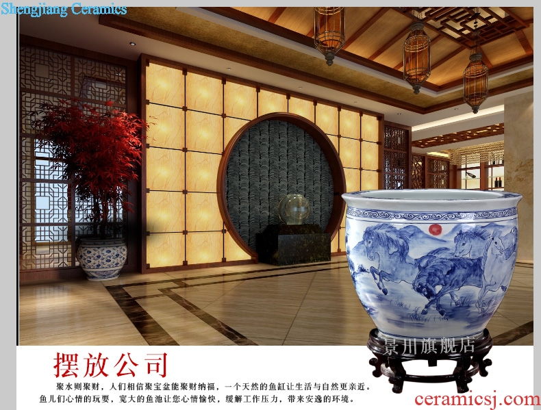 Hand-painted brocade carp goldfish bowl of blue and white porcelain of jingdezhen ceramics water lily scroll the tortoise cylinder decorated home furnishing articles