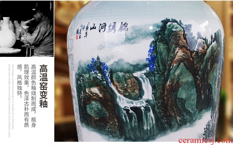 Jingdezhen of large vases, hand-painted color ink landscape ceramic vase modern housewarming sitting room adornment is placed