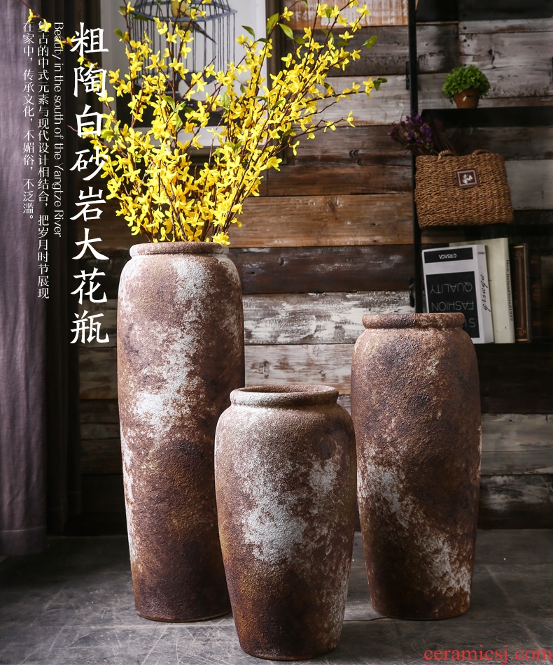 Jingdezhen decorated living room archaize ceramic floor big retro handmade pottery vase household of Chinese style adornment flower arrangement