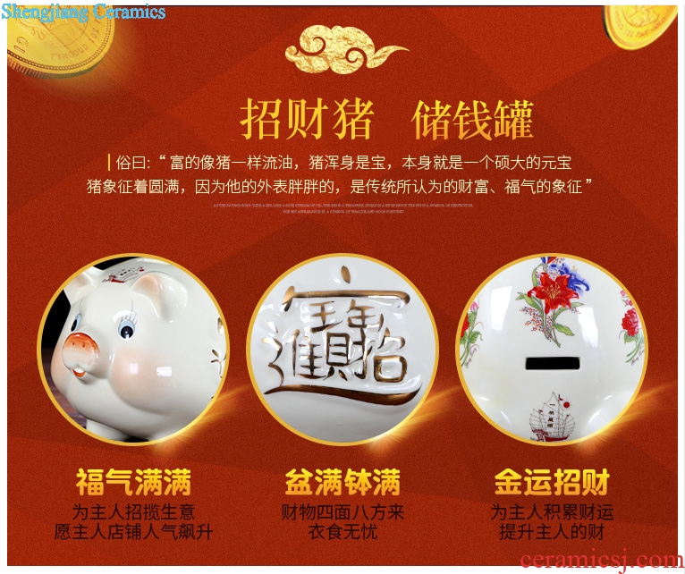 Jingdezhen ceramic beige pig piggy bank receiver creative gift birthday lovely treasures fill the home furnishing articles