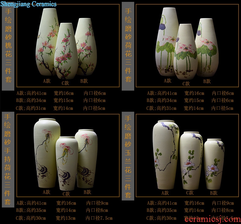 Jingdezhen hand-painted ceramic fashion home furnishing articles hydroponic dry flower arranging flowers sitting room lucky bamboo vase three-piece suit