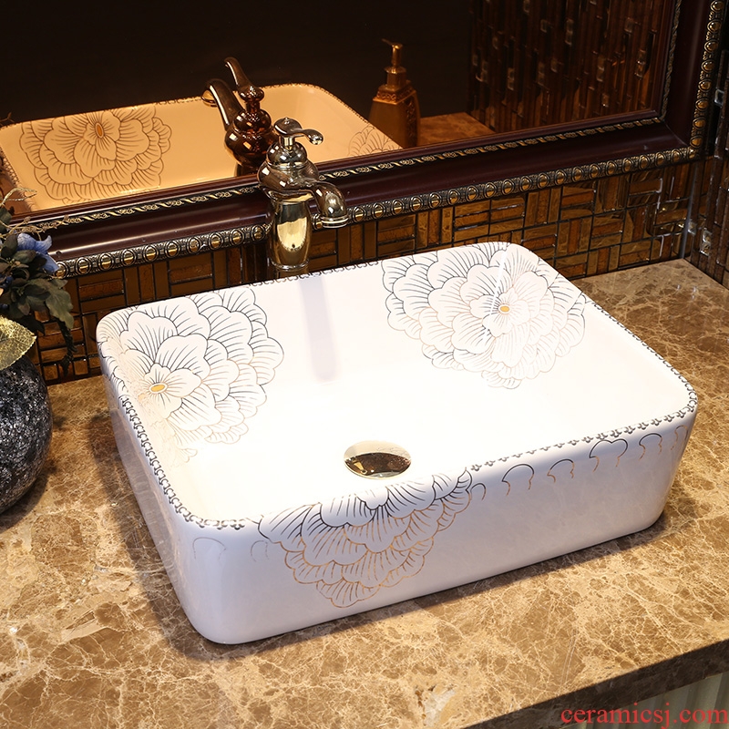 JingYan jingdezhen ceramic sanitary ware platform basin of platinum peony square square lavabo lavatory basin art