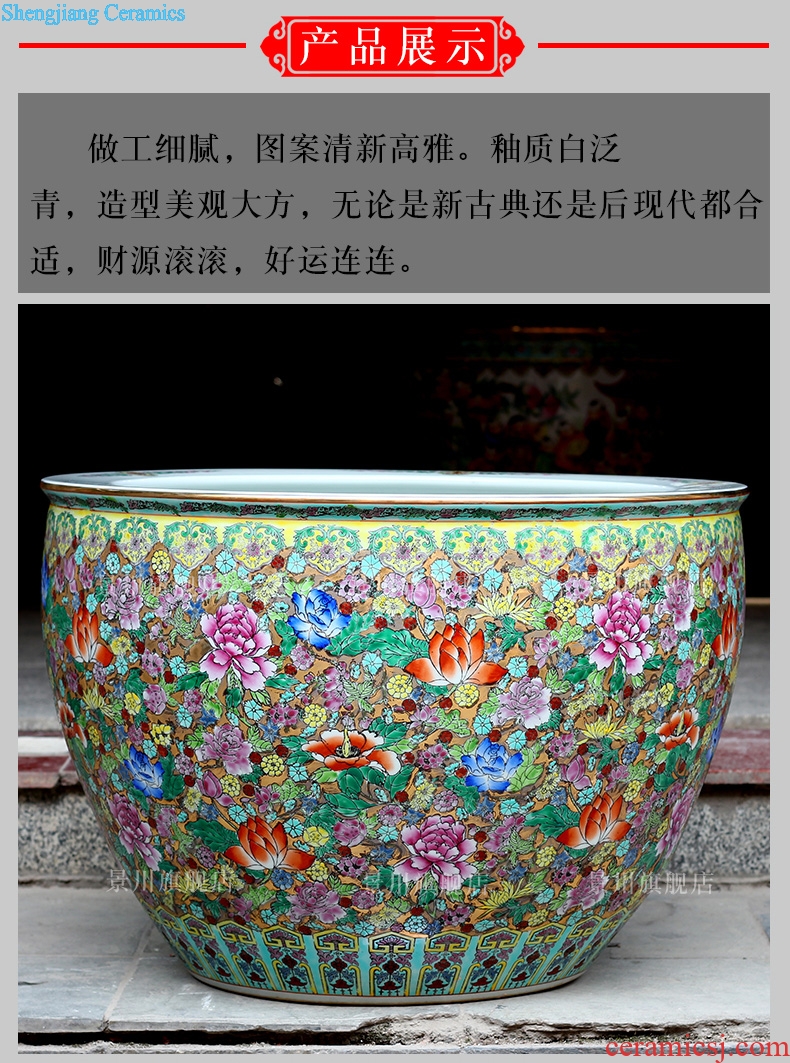 Jingdezhen ceramics hand-painted pastel lotus goldfish bowl furnishing articles and calligraphy word rolls receive the tortoise cylinder tank