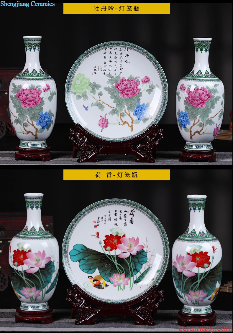 Jingdezhen ceramics vase Chinese style household furnishing articles furnishing articles flower arranging porcelain three-piece wine decorations hanging dish