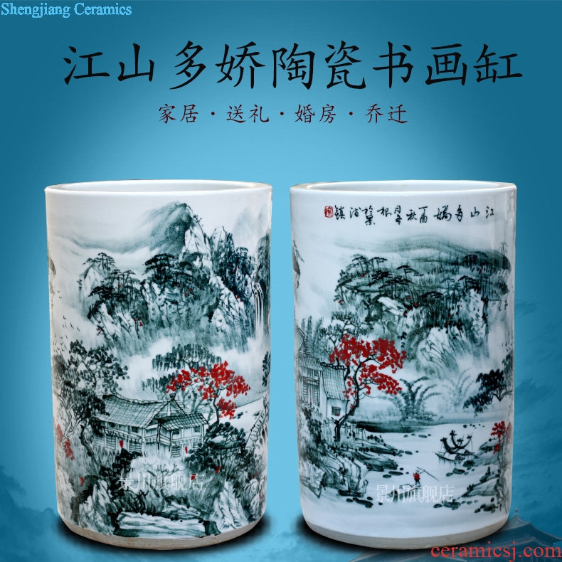 Jingdezhen ceramic hand-painted landscape painting vase household living room office furnishing articles study calligraphy and painting scroll to receive goods
