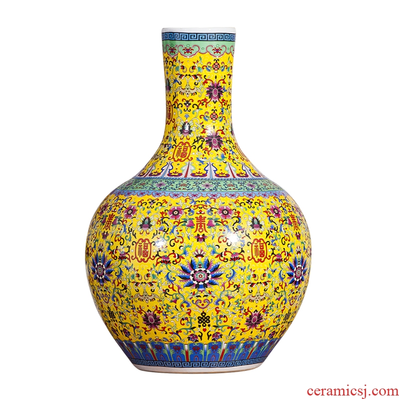 Archaize of jingdezhen ceramics colored enamel vase landing European style living room TV ark furnishing articles home decoration