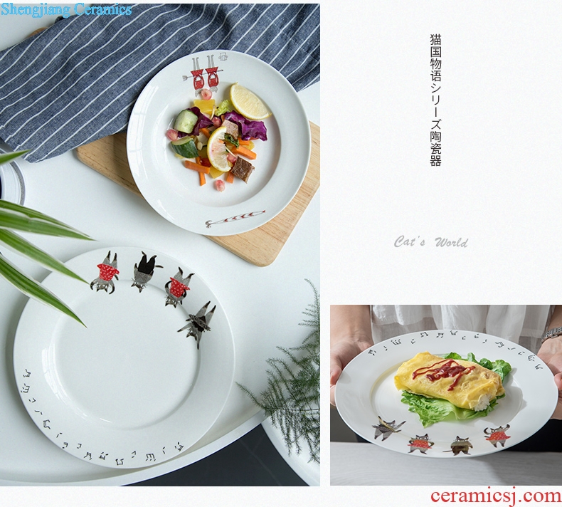 Ijarl million jia simple Chinese style household tableware cartoon dish plate ceramic bowl soup plate creative cat the moon
