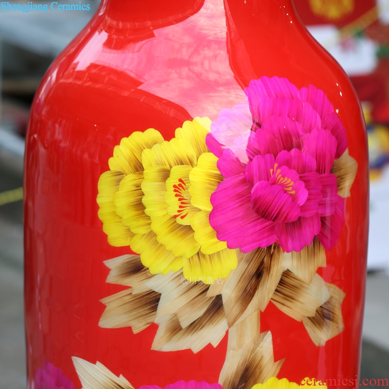 Jingdezhen ceramics China red straw peony vase of large festive wedding home decoration big furnishing articles