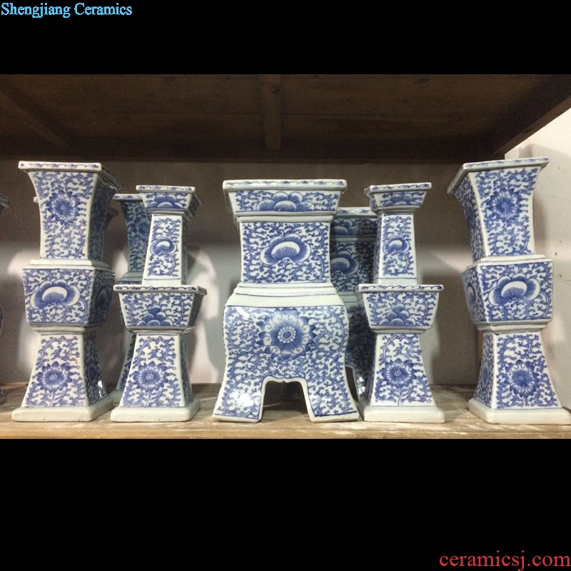 Blue and white five suits for porcelain jingdezhen hand-painted temple gods censer candlestick furnishing articles three candlestick incense burner