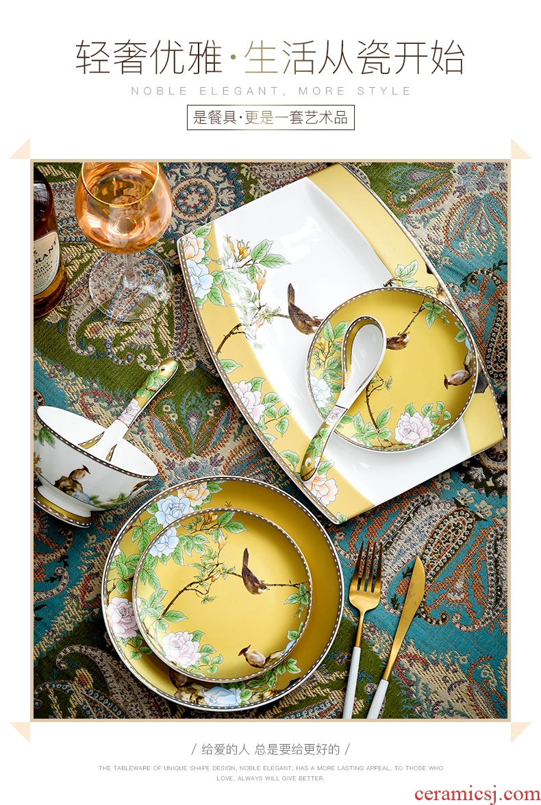 Tableware suit household jingdezhen Chinese high-grade ceramic bowl luxury European dishes chopsticks commercial bone plate