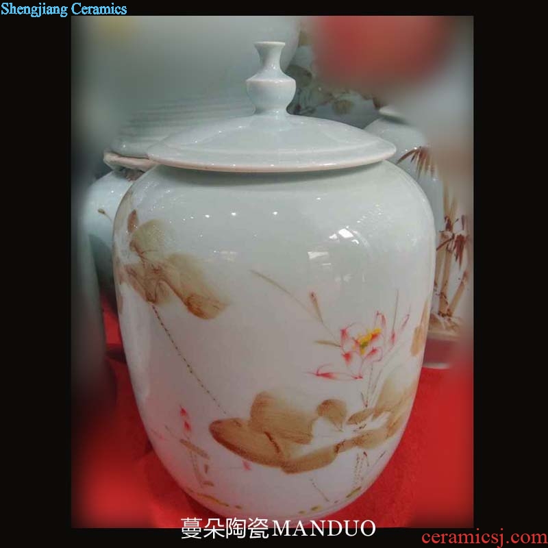 Jingdezhen 30 cm high flat cap can install 10 jins m ceramic porcelain jar of oil tank