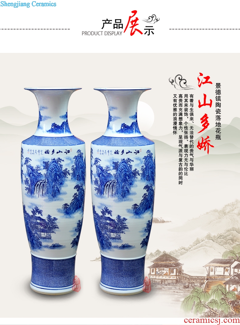 Jingdezhen ceramics hand-painted landing big blue and white porcelain vase home sitting room hotel furnishing articles craft gift