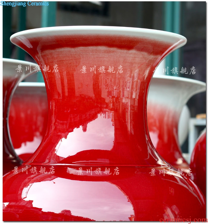 Jingdezhen China red ceramics dried flowers flower arrangement ruby red big vase household hotels sitting room be born modern large furnishing articles