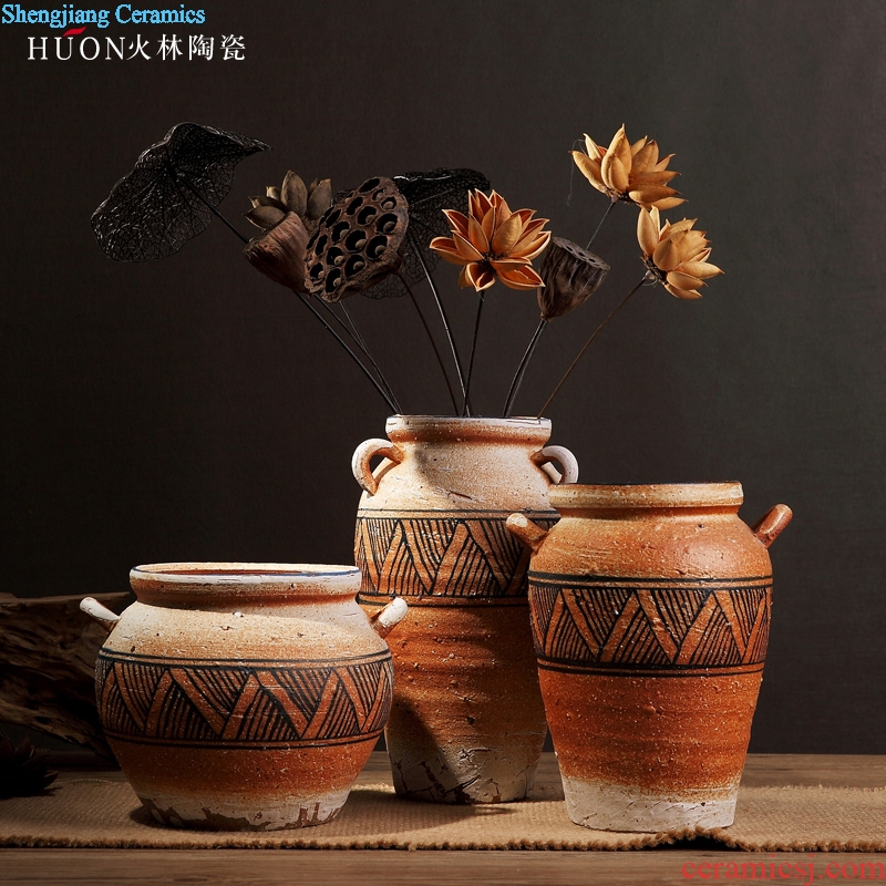 Jingdezhen manual coarse clay pottery jar flower vase flowerpot zen do old archaize handicraft furnishing articles
