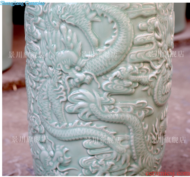 Jingdezhen ceramics carved green glazed carved dragon sitting room of large vase household study office furnishing articles ornament